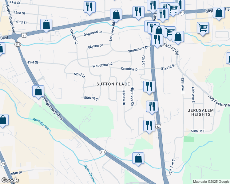 map of restaurants, bars, coffee shops, grocery stores, and more near 5330 4th Court East in Tuscaloosa