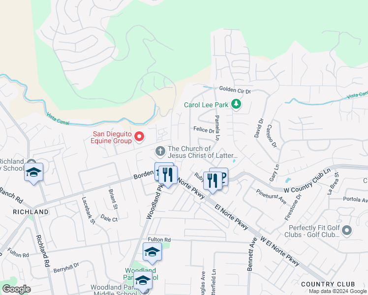map of restaurants, bars, coffee shops, grocery stores, and more near 2080 Alegria Place in Escondido
