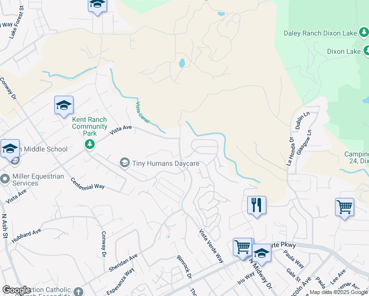 map of restaurants, bars, coffee shops, grocery stores, and more near 1501 Vista Verde Way in Escondido