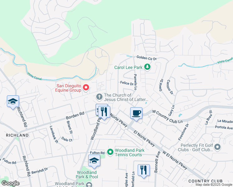 map of restaurants, bars, coffee shops, grocery stores, and more near 1953 Golden Circle Drive in Escondido