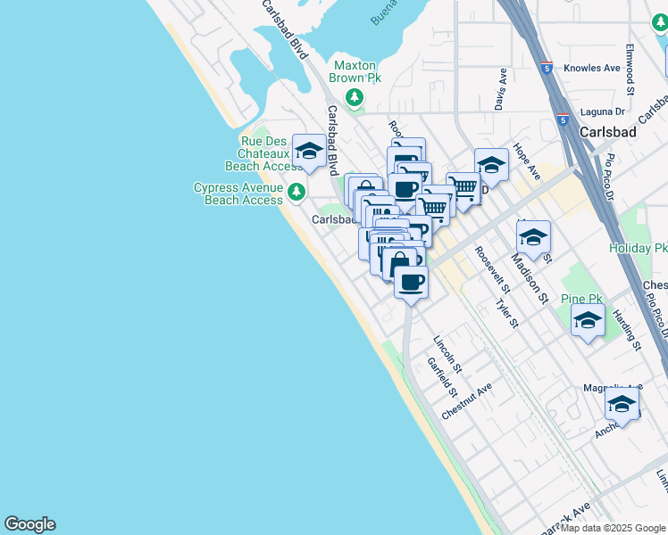 map of restaurants, bars, coffee shops, grocery stores, and more near 2795 Ocean St in Carlsbad