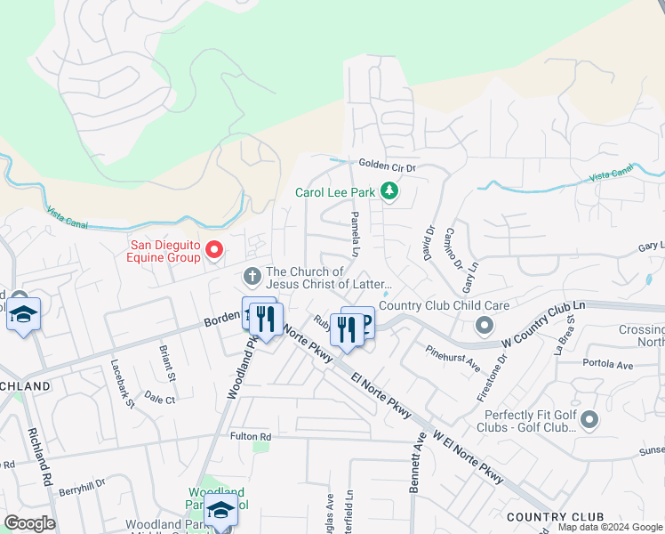 map of restaurants, bars, coffee shops, grocery stores, and more near 1920 Clover Way in Escondido