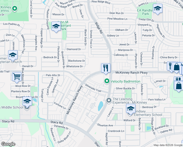map of restaurants, bars, coffee shops, grocery stores, and more near 6400 McKinney Ranch Parkway in McKinney