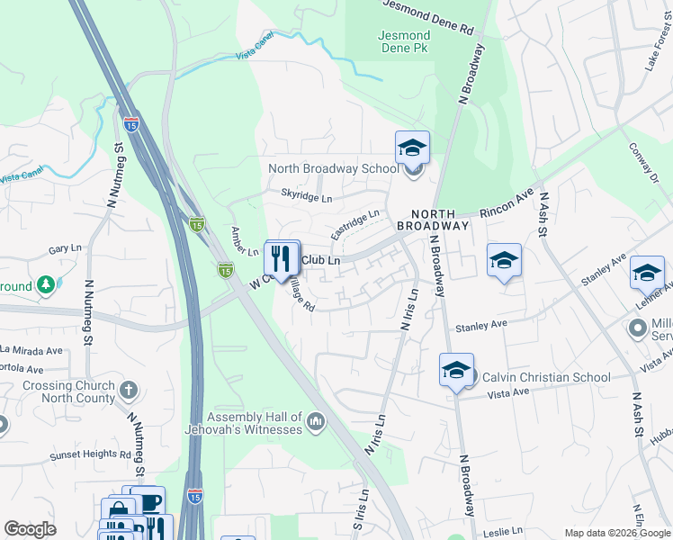 map of restaurants, bars, coffee shops, grocery stores, and more near 308 Ranchwood Glen in Escondido