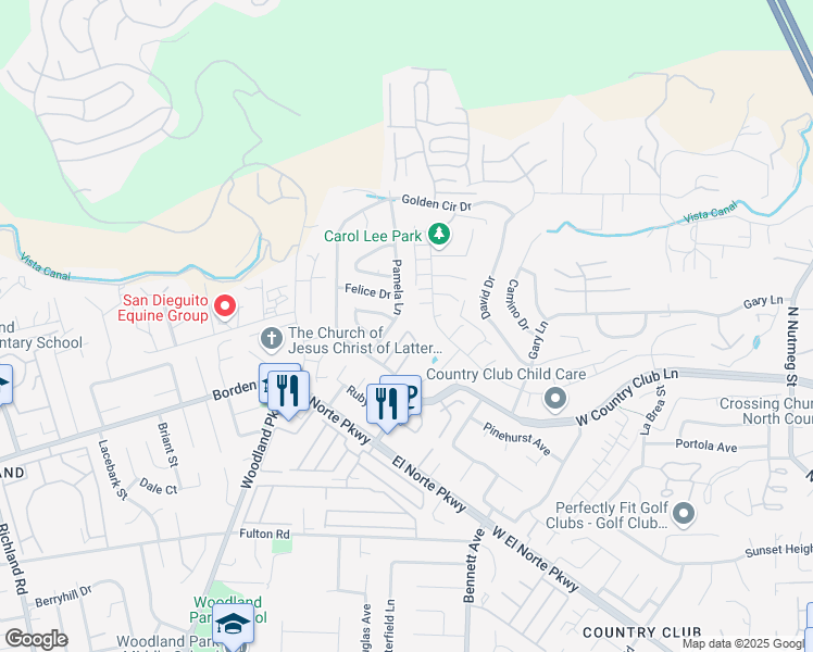 map of restaurants, bars, coffee shops, grocery stores, and more near 1884 Fairway Park in Escondido