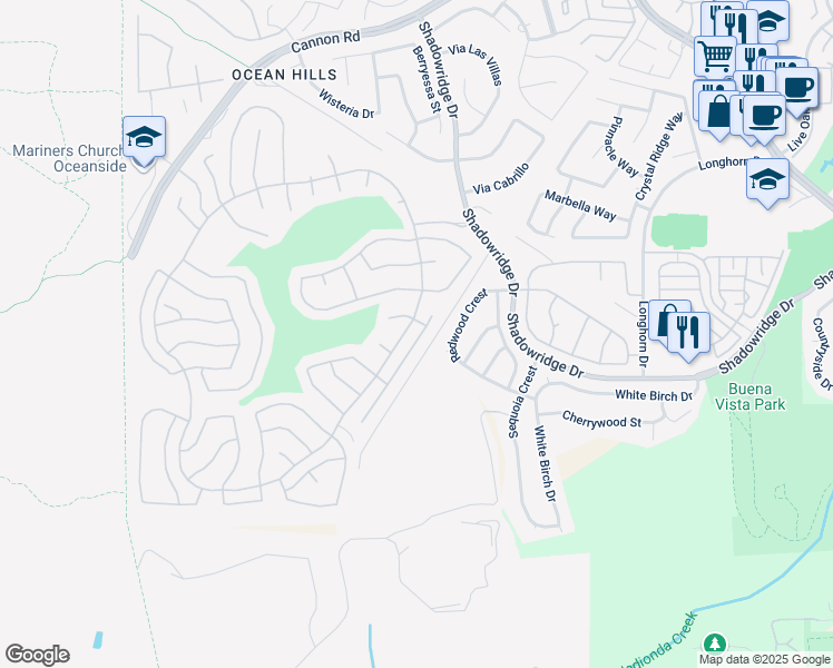 map of restaurants, bars, coffee shops, grocery stores, and more near 6060 Dassia Way in Oceanside