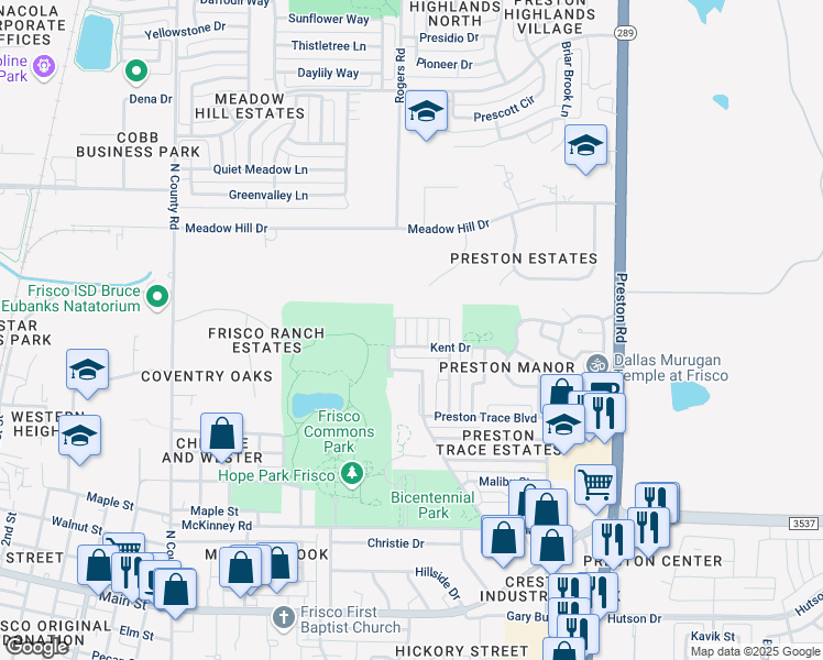 map of restaurants, bars, coffee shops, grocery stores, and more near 9940 Miller Place in Frisco