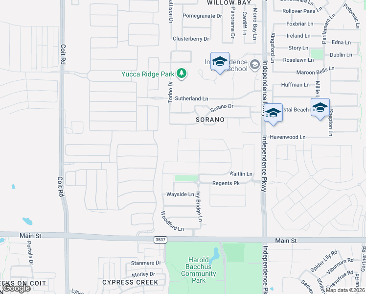 map of restaurants, bars, coffee shops, grocery stores, and more near 13769 Dorset Lane in Frisco