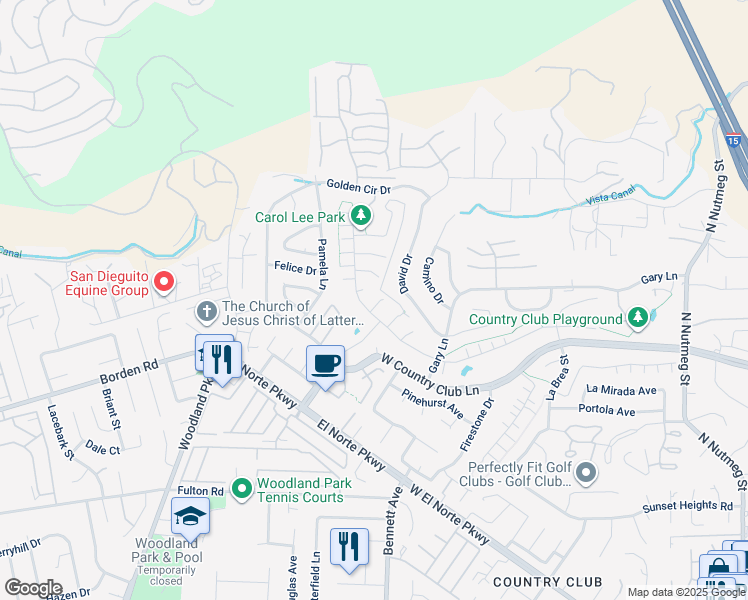 map of restaurants, bars, coffee shops, grocery stores, and more near 1933 Pascal Court in Escondido