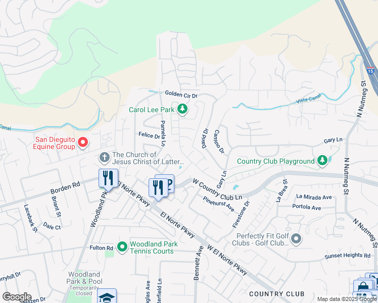 map of restaurants, bars, coffee shops, grocery stores, and more near 1933 Pascal Court in Escondido