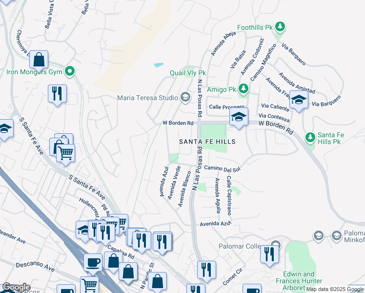 map of restaurants, bars, coffee shops, grocery stores, and more near 655 Corte Raquel in San Marcos