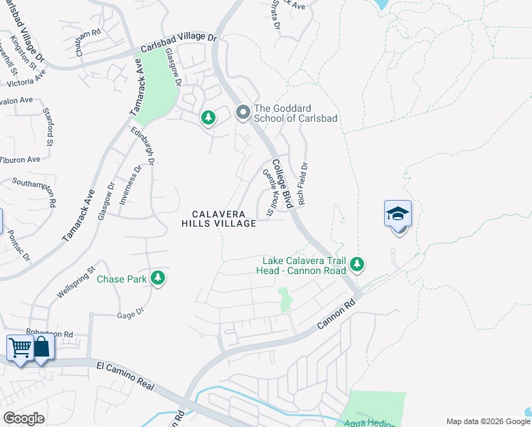 map of restaurants, bars, coffee shops, grocery stores, and more near 3431 Gentle Knoll Street in Carlsbad