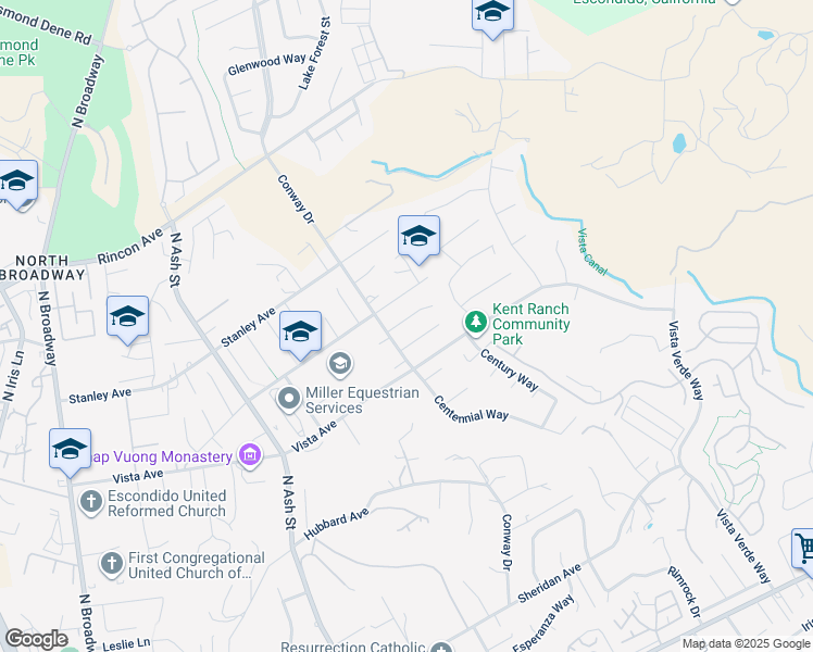 map of restaurants, bars, coffee shops, grocery stores, and more near 1111 Amelia Place in Escondido
