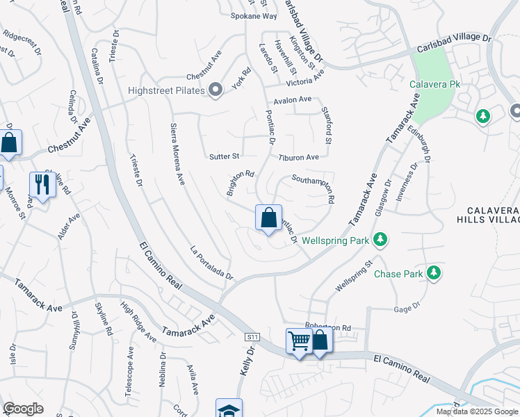 map of restaurants, bars, coffee shops, grocery stores, and more near 4487 Salisbury Drive in Carlsbad