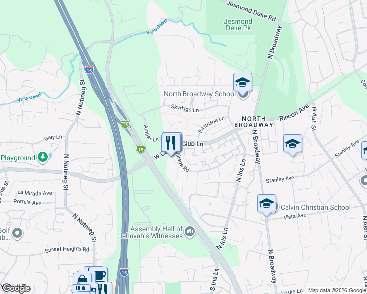 map of restaurants, bars, coffee shops, grocery stores, and more near 503 Smoketree Glen in Escondido