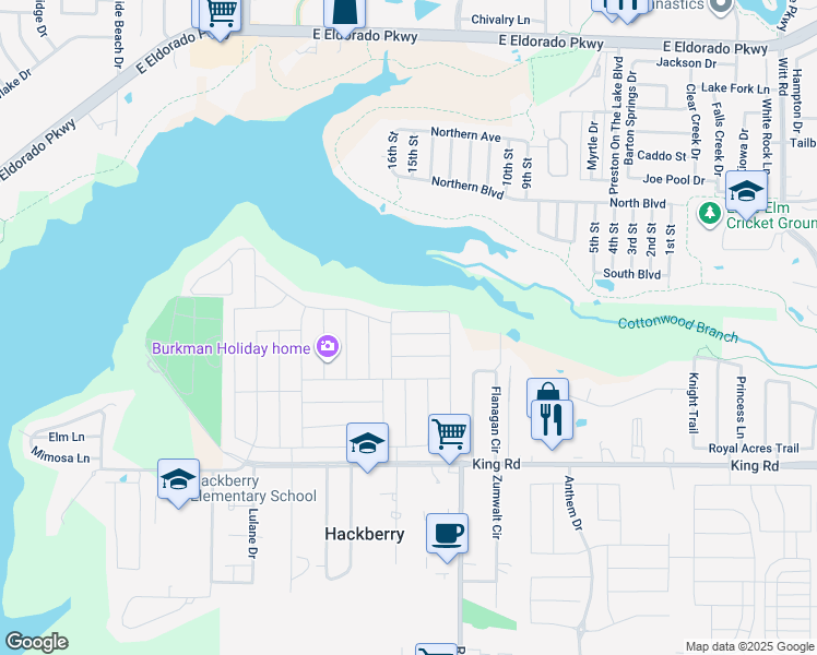 map of restaurants, bars, coffee shops, grocery stores, and more near 15620 Leadenhall Street in Frisco