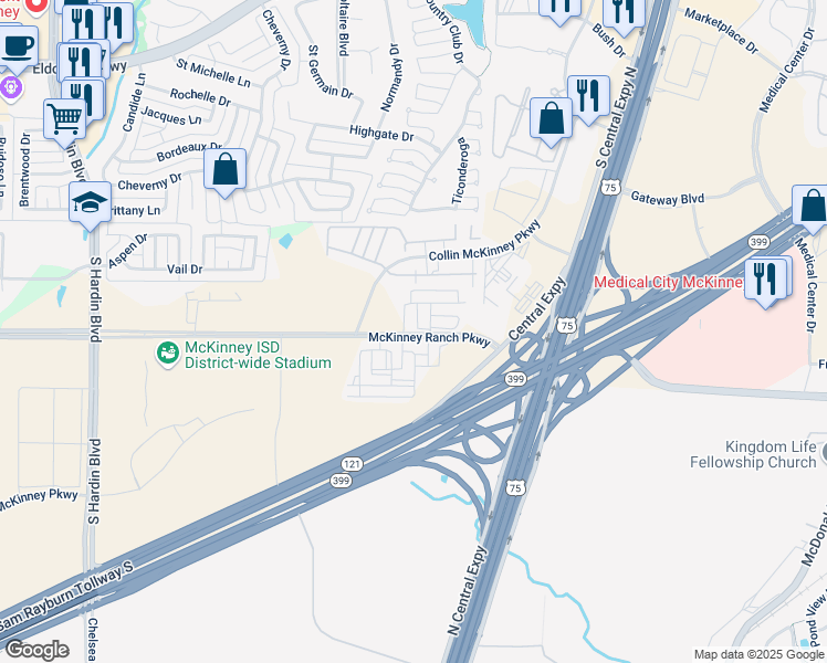 map of restaurants, bars, coffee shops, grocery stores, and more near 2450 McKinney Ranch Parkway in McKinney