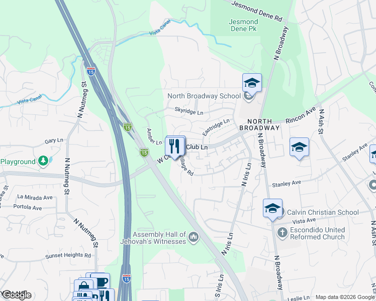 map of restaurants, bars, coffee shops, grocery stores, and more near 504 Smoketree Glen in Escondido