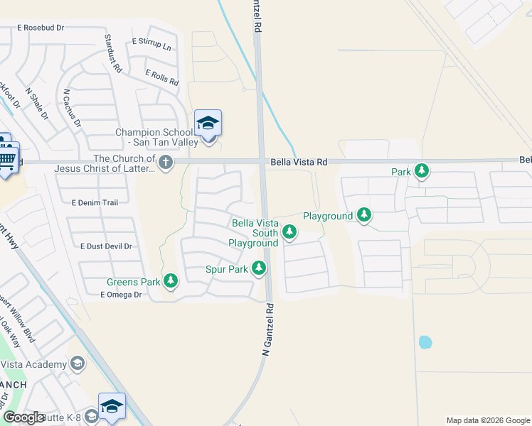 map of restaurants, bars, coffee shops, grocery stores, and more near 31011 North Gantzel Road in San Tan Valley