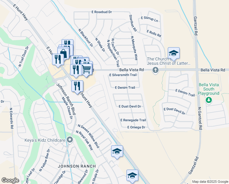 map of restaurants, bars, coffee shops, grocery stores, and more near 918 East Desert Moon Trail in Queen Creek