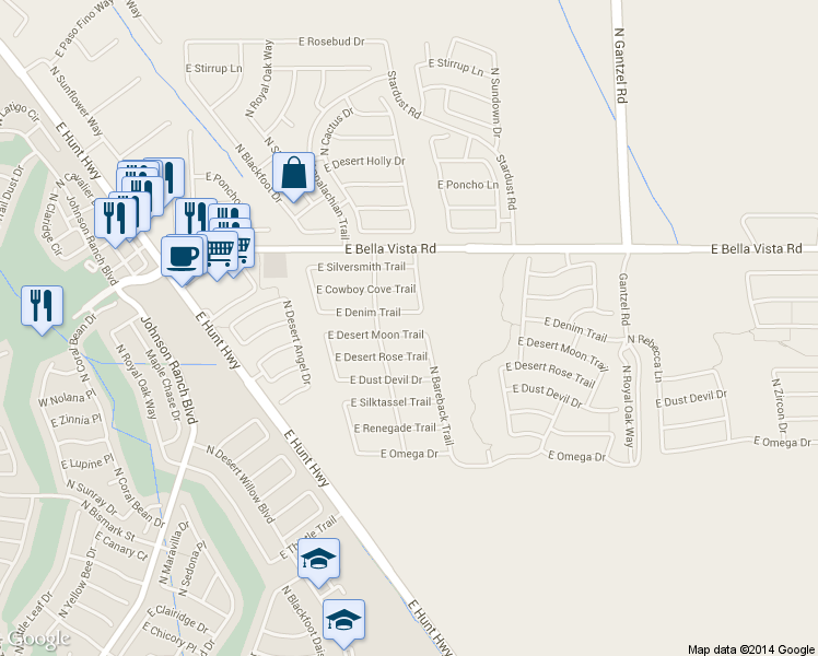 map of restaurants, bars, coffee shops, grocery stores, and more near 1214 East Desert Moon Trail in Queen Creek