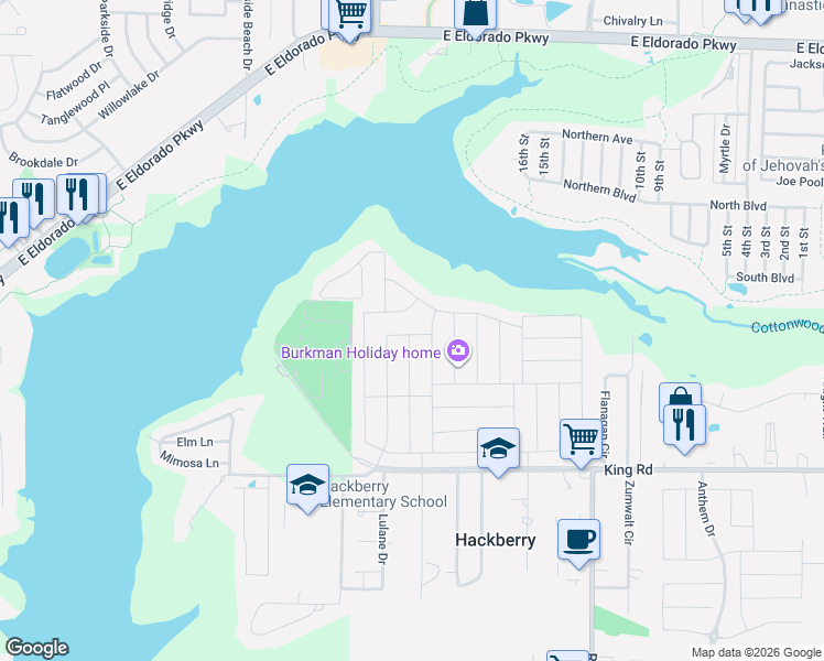 map of restaurants, bars, coffee shops, grocery stores, and more near 16012 Ryedale Road in Frisco