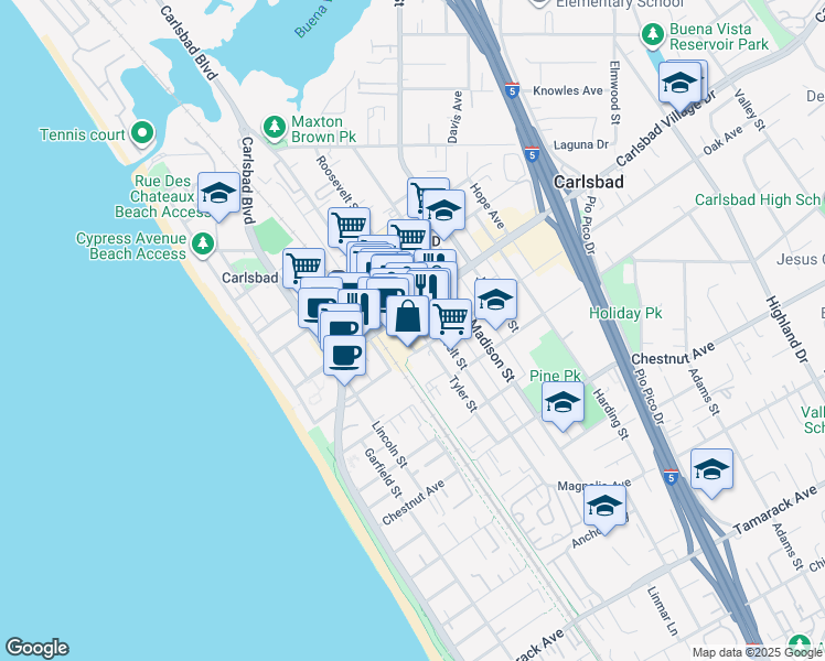 map of restaurants, bars, coffee shops, grocery stores, and more near in Carlsbad