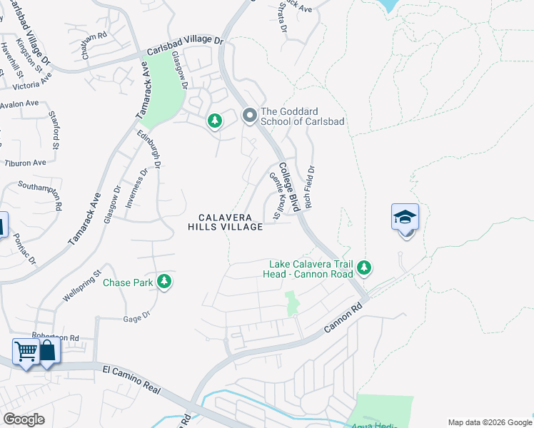 map of restaurants, bars, coffee shops, grocery stores, and more near 3431 Gentle Knoll Street in Carlsbad