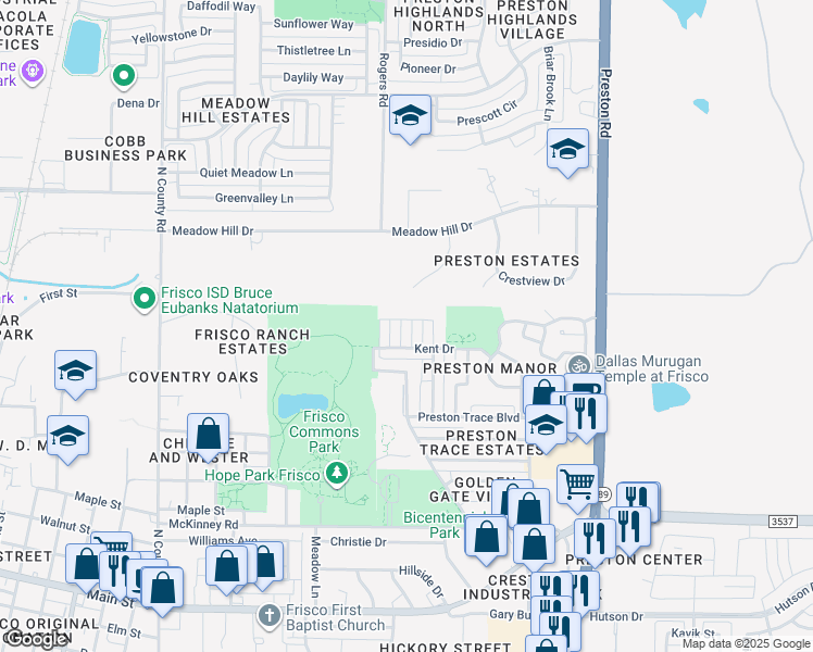 map of restaurants, bars, coffee shops, grocery stores, and more near 9940 Miller Place in Frisco