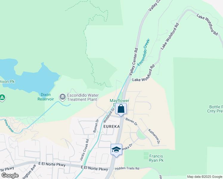 map of restaurants, bars, coffee shops, grocery stores, and more near 3420 Valley Center Road in Escondido