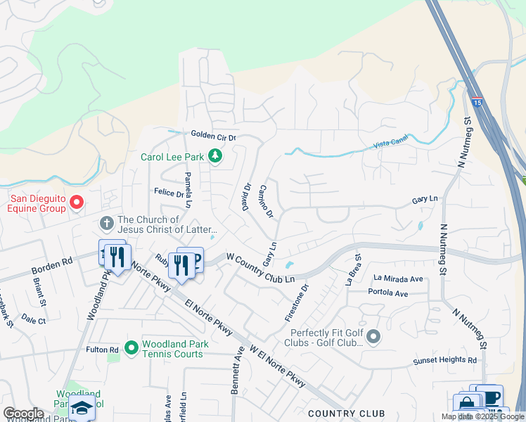 map of restaurants, bars, coffee shops, grocery stores, and more near 2033 Camino Drive in Escondido