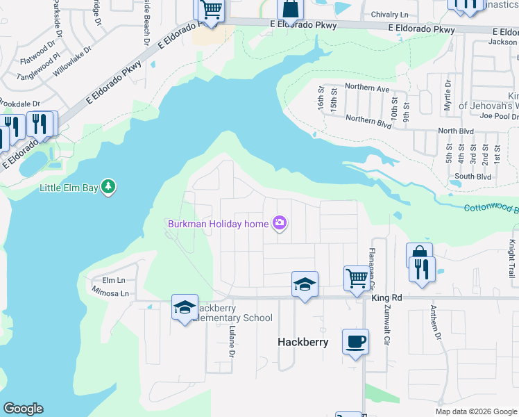 map of restaurants, bars, coffee shops, grocery stores, and more near 16012 Ryedale Road in Frisco