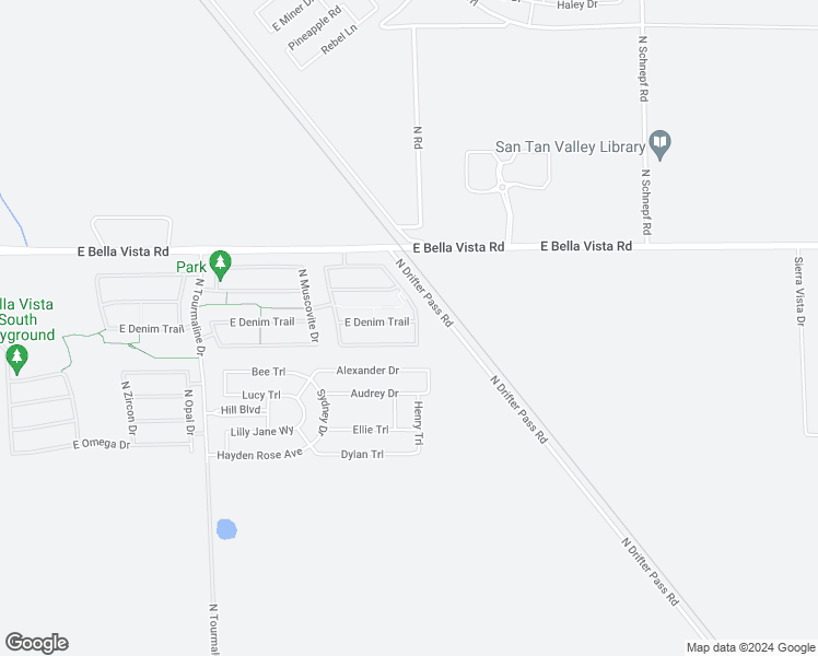 map of restaurants, bars, coffee shops, grocery stores, and more near 3619 East Denim Trail in San Tan Valley