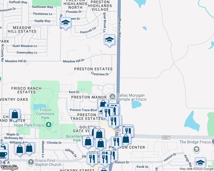 map of restaurants, bars, coffee shops, grocery stores, and more near 8759 Marilyn Drive in Frisco
