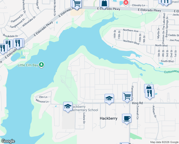 map of restaurants, bars, coffee shops, grocery stores, and more near 16012 Ryedale Road in Frisco