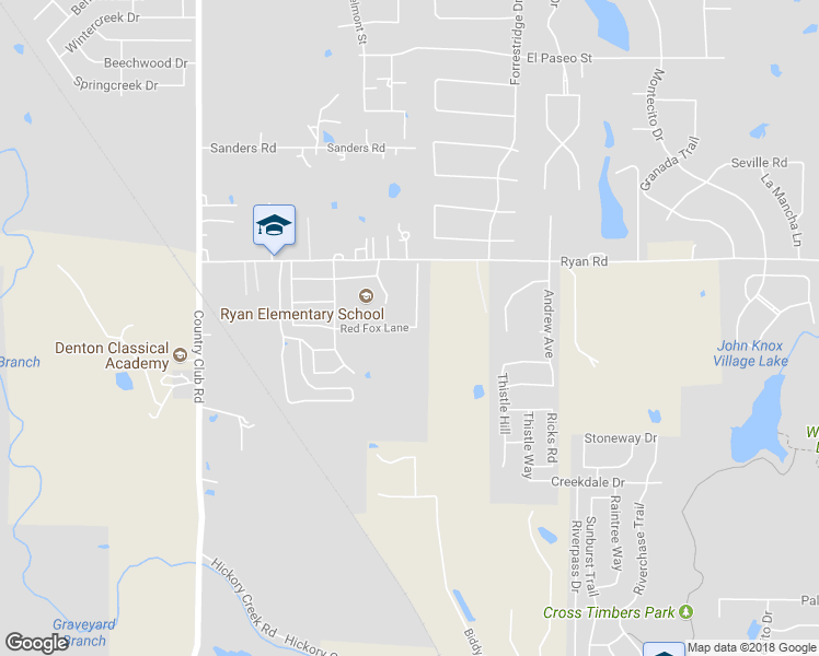 map of restaurants, bars, coffee shops, grocery stores, and more near 109 Red Fox Lane in Denton