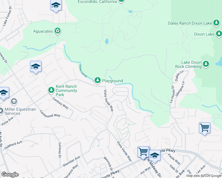 map of restaurants, bars, coffee shops, grocery stores, and more near 1501 Vista Verde Way in Escondido