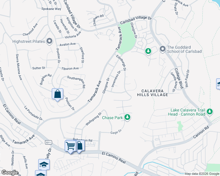 map of restaurants, bars, coffee shops, grocery stores, and more near 2710 Inverness Drive in Carlsbad
