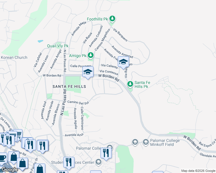 map of restaurants, bars, coffee shops, grocery stores, and more near 686 Jay Court in San Marcos