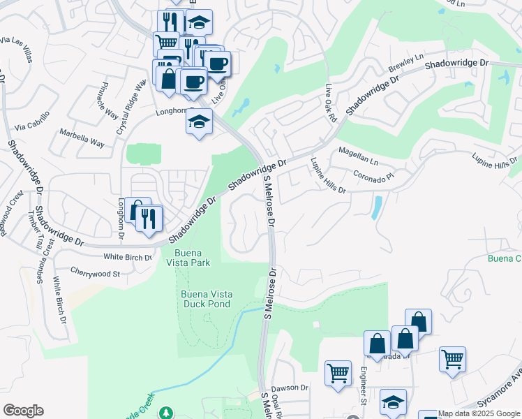 map of restaurants, bars, coffee shops, grocery stores, and more near 1746 Country Squire in Vista