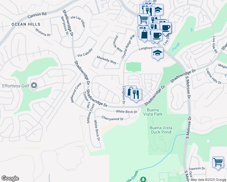 map of restaurants, bars, coffee shops, grocery stores, and more near 1930 Rosewood Street in Vista
