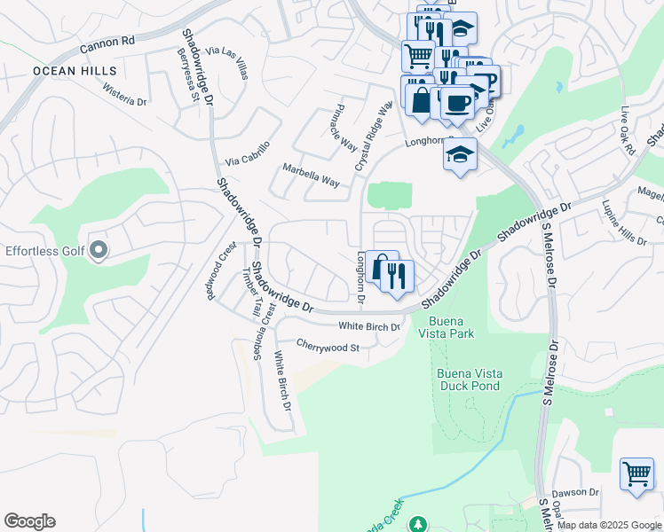map of restaurants, bars, coffee shops, grocery stores, and more near 1930 Rosewood Street in Vista