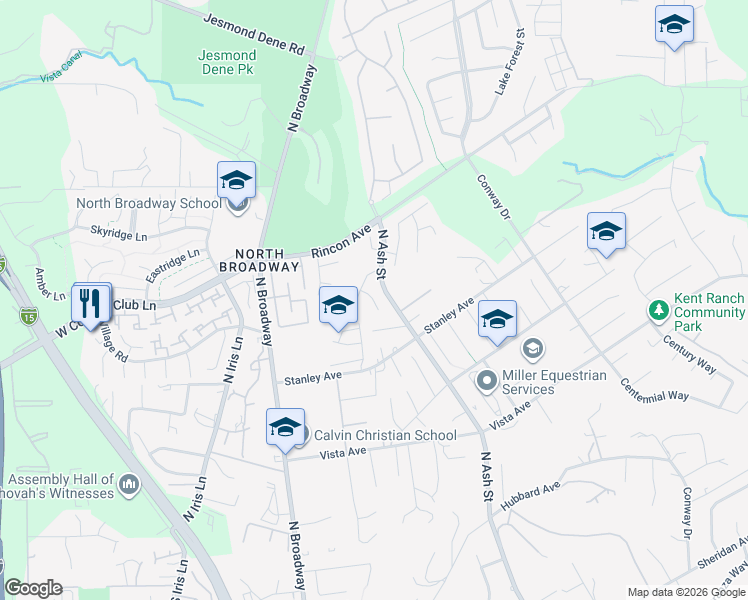 map of restaurants, bars, coffee shops, grocery stores, and more near 2167 Splendorwood Place in Escondido
