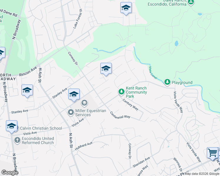 map of restaurants, bars, coffee shops, grocery stores, and more near 1200 Shay Place in Escondido