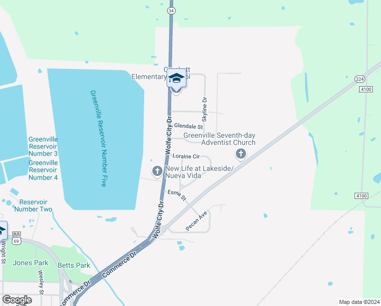 map of restaurants, bars, coffee shops, grocery stores, and more near 520 Loraine Circle in Greenville