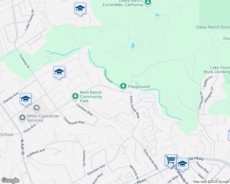map of restaurants, bars, coffee shops, grocery stores, and more near 1365 Vista Avenue in Escondido