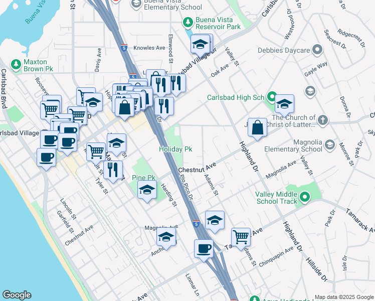 map of restaurants, bars, coffee shops, grocery stores, and more near 3374 Eureka Place in Carlsbad