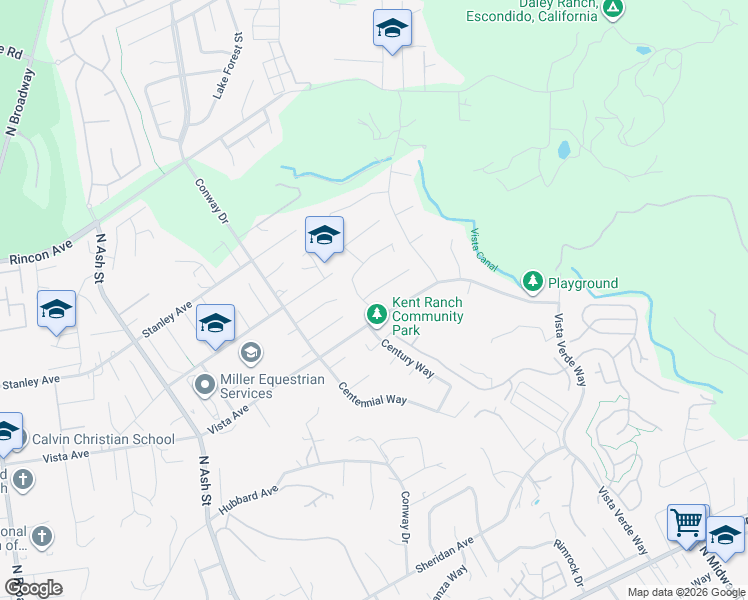 map of restaurants, bars, coffee shops, grocery stores, and more near 1352 Baumgartner Way in Escondido
