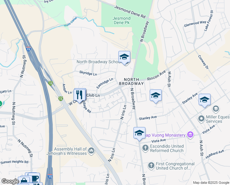 map of restaurants, bars, coffee shops, grocery stores, and more near 242 Eveningside Glen in Escondido