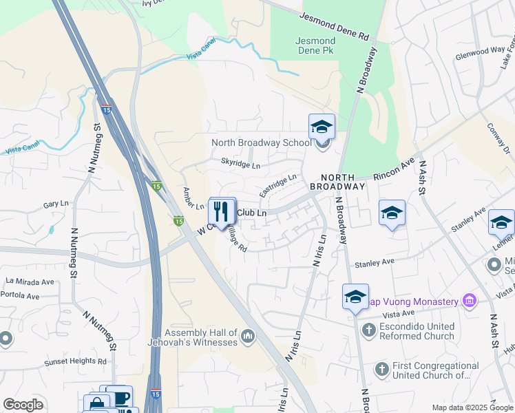 map of restaurants, bars, coffee shops, grocery stores, and more near 401 Blueridge Place in Escondido